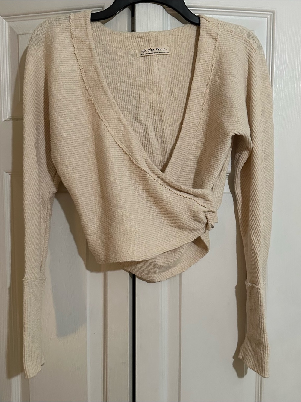 Free People Cream Wrap Ribbed Long-Sleeve Sweater